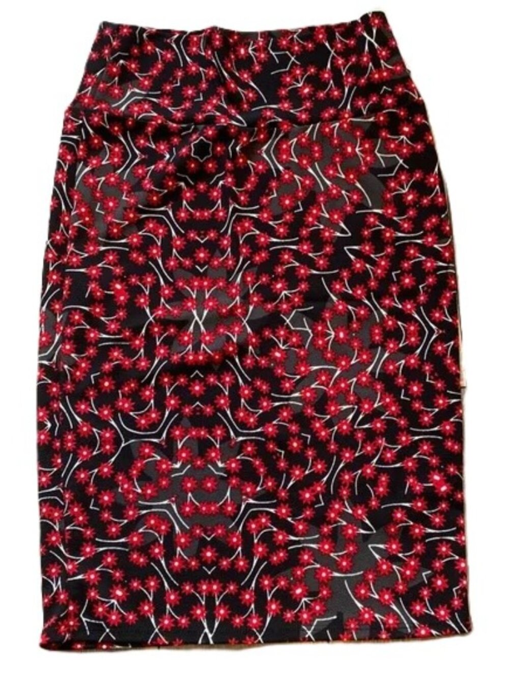 LuLaRoe Cassie Pencil Skirt Small 6-8 Stretch Floral Red White Gray Black